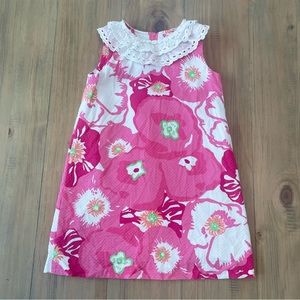Lilly Pulitzer Dress Girls Size 5 Pink Poppy Textured Lined Lace Ruffle Shift
